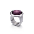 Anello largo moderno in acciaio inossidabile con una grande gemma viola sfaccettata al centro - US 7 / Viola