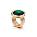 Retro gold titanium ring featuring a large faceted round emerald green glass gemstone - Gold with Green Gemstone