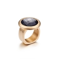 Minimalist gold titanium steel ring featuring a large faceted black crystal inlay - Grey (KR46035-K)