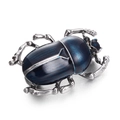 Vintage beetle brooch with blue rhinestones and silver metal finish on white background - Dark Blue