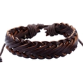 Pulsera vintage trenzada de cuero sintético marrón oscuro con cordón ajustable para hombre - Marrón Oscuro