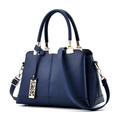 Navy blue lychee texture handbag for women with gold hardware and shoulder strap - Dark Blue