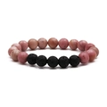 Bracelet en perles de pierre de lave rose et noire 8mm pour homme avec cordon élastique - Rhodochrosite + Pierre de Lave