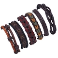 6-teiliges Vintage Lederarmband-Set für Herren mit geflochtenen Details und Metallösen - 6-Teiliges Set