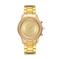 Elegante goldene Quarzuhr für Damen mit Kristall-Lünette und Gliederarmband aus Metall - Gold