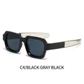Occhiali da sole quadrati grigio neri con lenti scure e aste in metallo argento - Montatura Nero Grigio Lente Nero Grigio