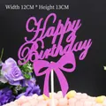 Purple glitter Happy Birthday cake topper with bow decoration, size 12x13cm for party décor - Bow Happy Birthday Rose Red