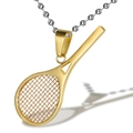 Golden tennis racket pendant necklace with silver bead chain on white background - Gold Pendant With Chain