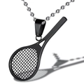 Sleek black tennis racket pendant necklace with silver steel bead chain for fitness enthusiasts - Black Pendant With Chain