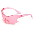 Y2K punk sci-fi wrap-around sunglasses with pink frame and tinted pink lenses - Pink Frame Pink Lens (C3)
