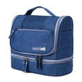 Waterproof dark blue cation travel toiletry bag with double-layered storage and handle - Navy Blue