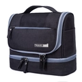 Portable black cationic toiletry bag with TRAVELBAG logo and gray zipper detail - Black