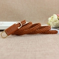 Cinturón trenzado fino marrón para mujer con hebilla de anillos dorados vintage - Camel
