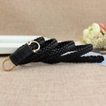 Cinturón trenzado negro fino para mujer con hebilla metálica dorada en forma de herradura - Negro