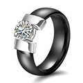 6mm black ceramic ring featuring a large round cubic zirconia in a silver claw setting - US 5 / Black + Silver