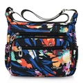 Black nylon crossbody bag with colorful floral prints and multiple zipper pockets - 816 Mini Flowers