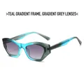 Cat-eye sunglasses with blue-green gradient frame and gray gradient lenses in a modern style - Blue Green Frame Gradient Grey Lenses (C12)