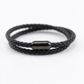 Bracelet minimaliste double couche en cuir tressé noir pour hommes avec fermoir magnétique noir - 19.5cm / Cordon en cuir noir