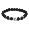 Bracciale da uomo in pietra lavica nera da 8mm con ciondolo a forma di elefante argento - Stile Elefante in Pietra Lavica / Nero
