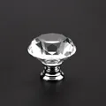 Diamond-shaped crystal drawer knob with polished chrome base for cabinets 10/12 piece set - 30MM / Silver Base - Clear Diamond