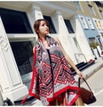 Bohemian print cotton linen scarf with red tassels worn as a summer beach shawl - 180*90CM / 37104-Ethnic Red