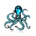 Octopus animal brooch with blue crystals and rhinestones in silver finish metal - Alloy/Rhinestone / Blue (C101-B)
