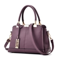 Deep plum lychee grain leather handbag with gold H hardware and leaf charm - Purple