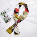 Long silk-feel skinny scarf featuring geometric color block and leopard print design - Leopard Print