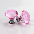 Pink crystal cabinet knob with silver base and diamond cut design in 2-piece set - 40mm / Silver Base - Pink Diamond