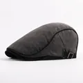 Dark grey cotton newsboy cap with black trim and metal buckle for men and women - Adjustable / Dark Gray