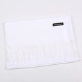 Classic white cashmere-feel scarf with elegant fringes and minimalist woven label - White / 68x200cm