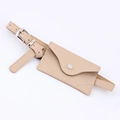 Classic beige envelope waist bag in smooth PU leather with silver metal buckle and belt - Khaki + Silver Buckle