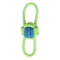 Green and white braided cotton dog rope toy with dual handles and a central knot for tugging - Neon Green & White Mix No.5 (B10206)