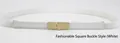Detail of white elastic waist belt featuring a polished gold-tone square metal buckle - Square Buckle (White)