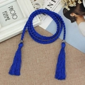 Cintura intrecciata blu reale con nappe eleganti e dettagli in perline di metallo argento - Blu