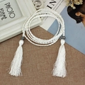 Cintura intrecciata bianca con nappe e perle in argento vintage per abiti etnici - Bianco