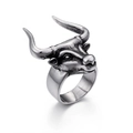 Titanium steel bull head ring for men featuring a vintage punk style and black finish - US 10 / Curved Horn Style (KR45961-K)