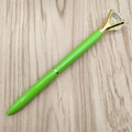 Penna a sfera in metallo verde con grande diamante di cristallo e clip dorata - Verde