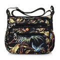 Women's floral nylon crossbody bag with tropical leaf print and multiple zip pockets - 816 Coconut Forest