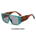 Teal oversized sunglasses with grey lenses and quilted texture tortoiseshell temples - Green Frame Grey Lens