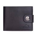 Classic black leather bi-fold wallet for men with litchi texture and metal snap closure - Black (Snap Button)