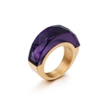 Moderno anello in acciaio inossidabile dorato con grande cristallo viola sfaccettato - US 6 / Viola Scuro (KR44952-K)