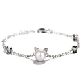 Silver cat ear pearl bracelet featuring sparkling zircon accents on a minimalist chain - White Gold Plated Copper / Cat Pearl Bracelet