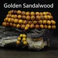 Golden Sandalwood 108 beads Buddhist prayer bracelet with natural wood grain texture - 08mm*108 Beads (Standard)