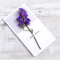 White card featuring a small bouquet of purple dried flowers with Especially For You text - Purple Forget-me-not