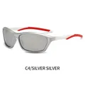 Sport sunglasses with silver frame and silver mercury lenses featuring red and white legs - Silver Frame Silver Mirror Lens