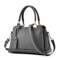 Dark grey pebble leather handbag for women with gold hardware and shoulder strap - Dark Gray