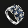 Anello di lusso in argento con zaffiri blu profondi ovali e zirconi bianchi - Blu zaffiro