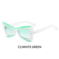 Butterfly frame sunglasses in white with neon green accents and light green lenses - White Frame Green Lens