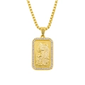 Collana hip hop uomo oro con ciondolo rettangolare a ritratto e cristalli scintillanti - 30 pollici / Oro